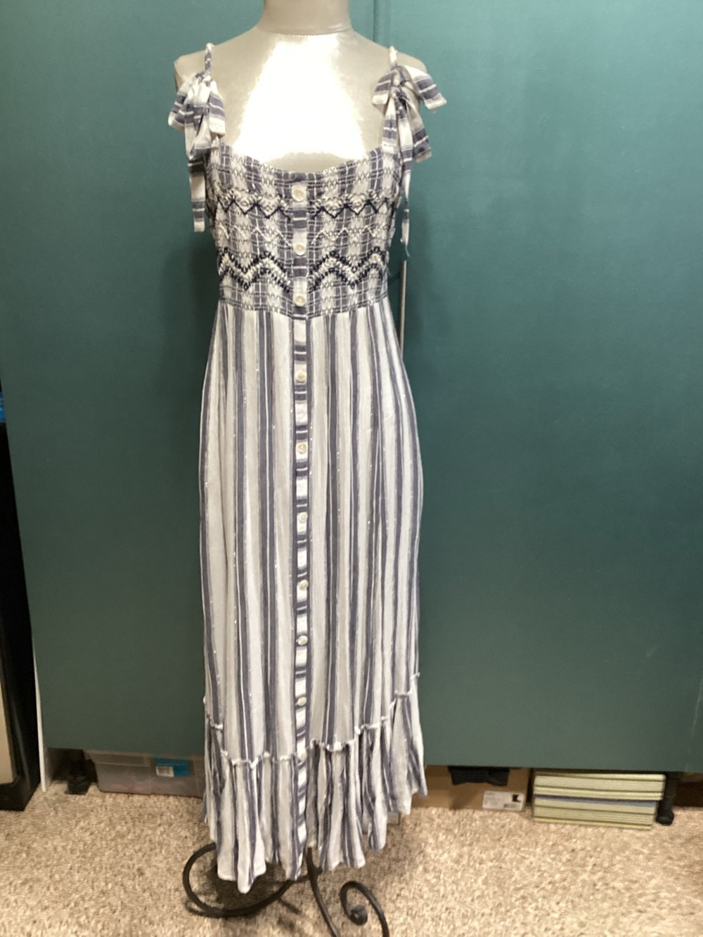 Gauze stripe metallic maxi dress